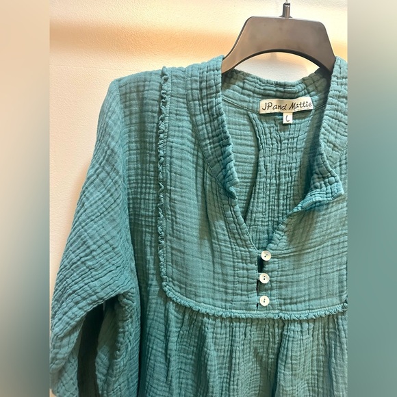 JP and Mattie Green Gauze Cotton Lagenlook 3/4 Sleeve Top Size Large - Picture 3 of 7